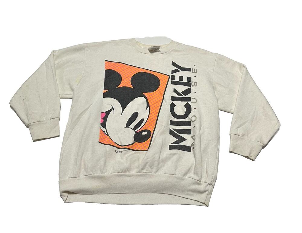 Vintage 90s The Walt Disney Company Mickey Mouse White Sweatshirt Medium USA